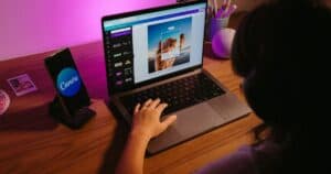 Latino business owner comparing AI flyers with professional brand design materials